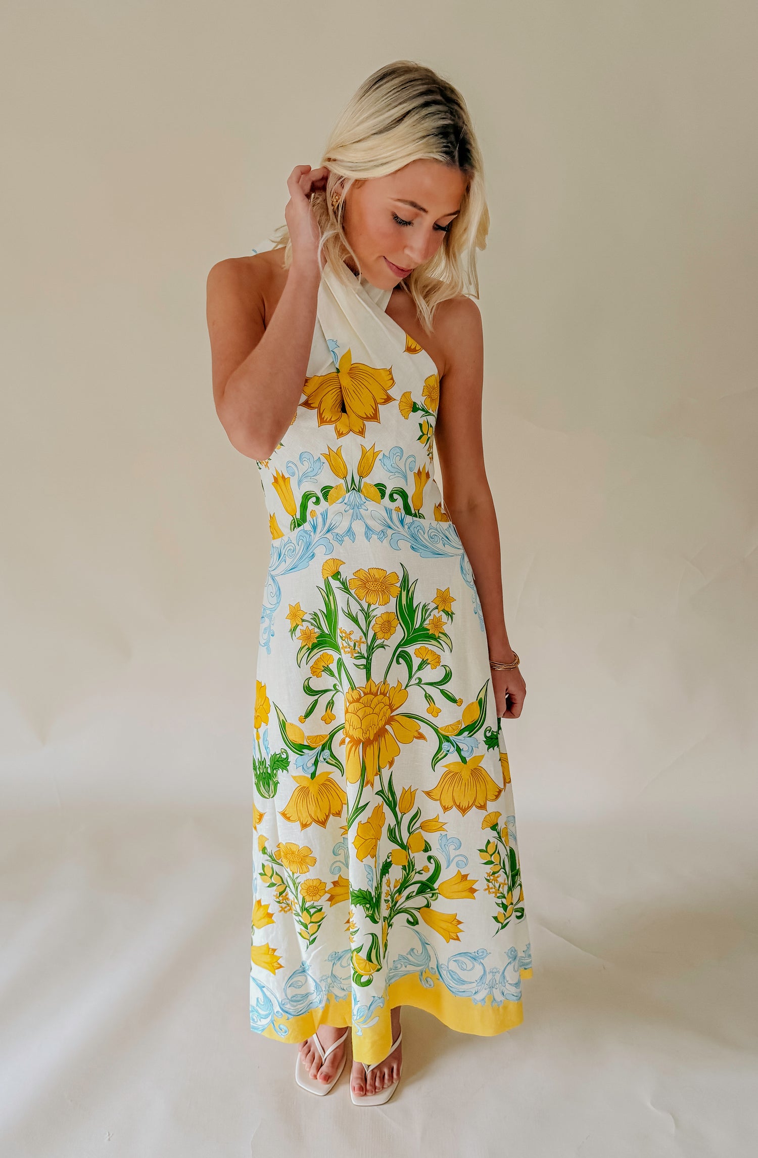 Copacabana Halter Midi Dress S / Lemon Verbena