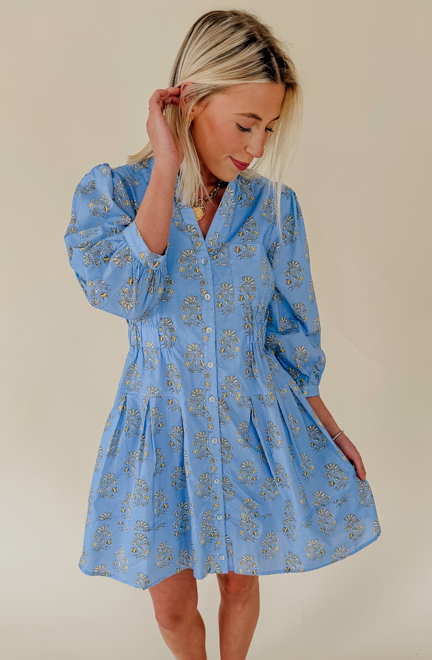 OUT TO LUNCH BUTTONED MINI DRESS