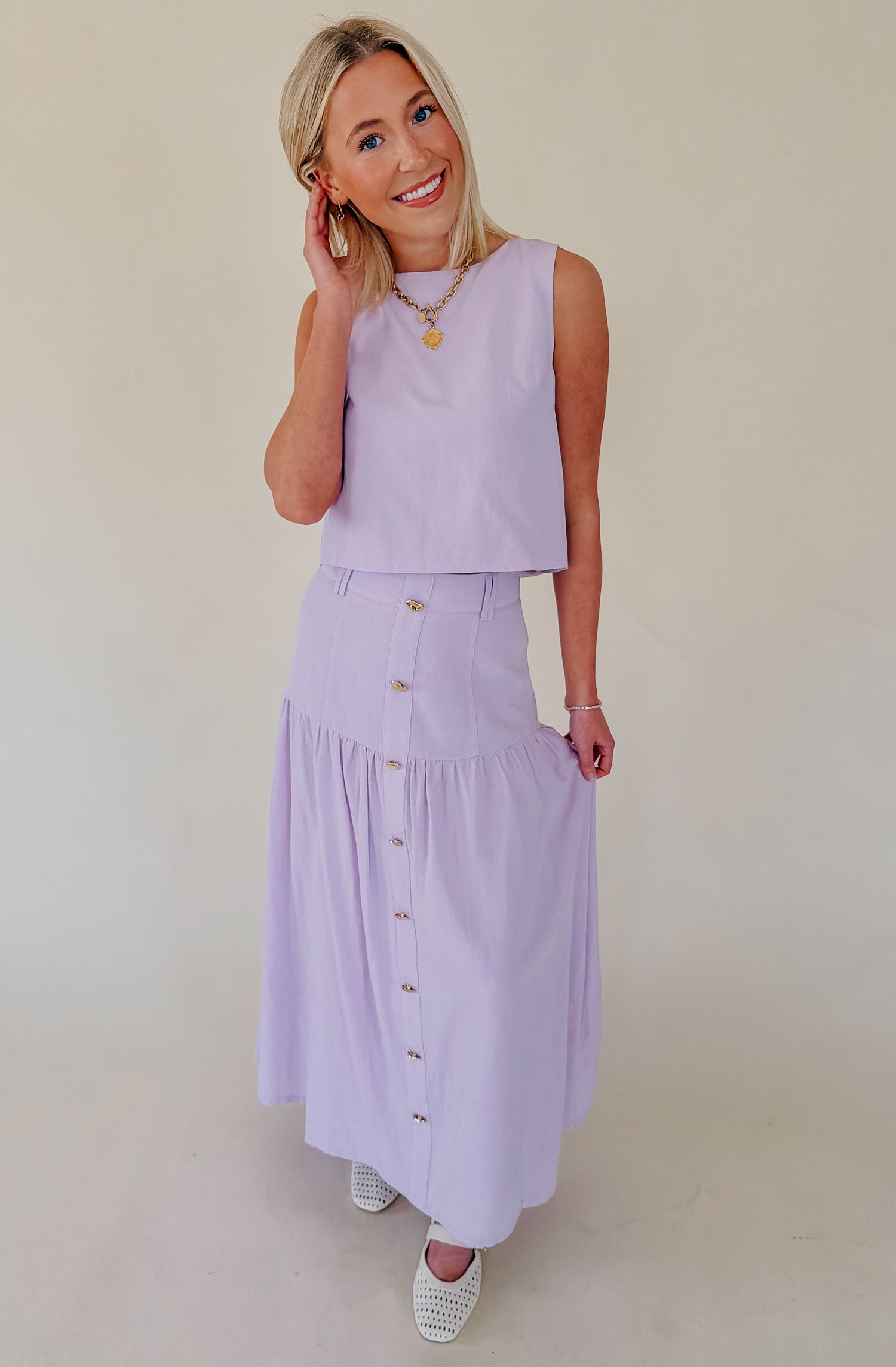 LAVENDER HAZE BUTTON BACK TOP