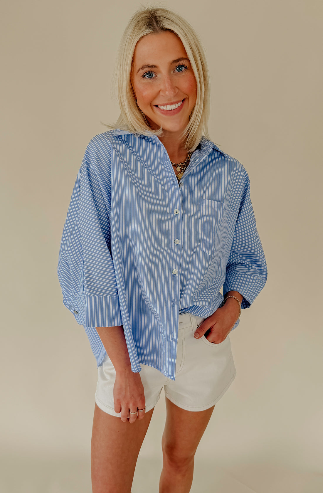 THE RAVEN STRIPED BUTTON UP
