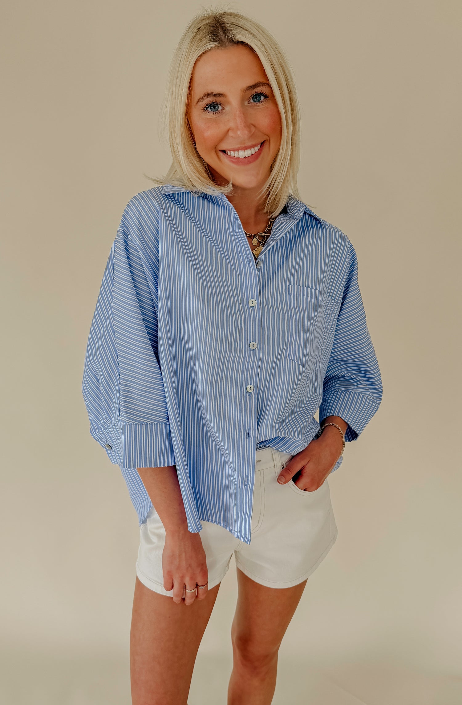 THE RAVEN STRIPED BUTTON UP