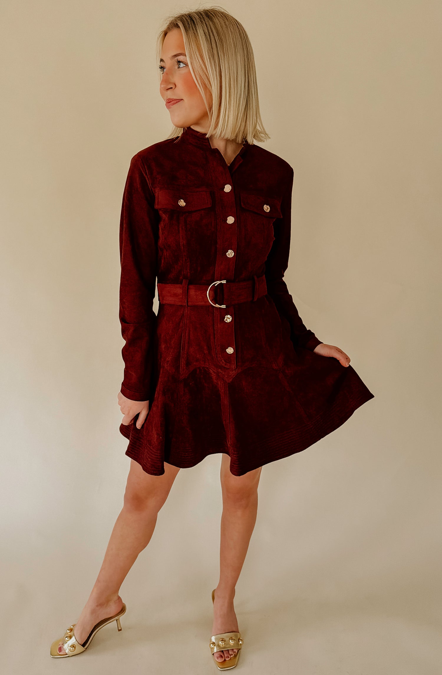 CIEBON LAURIE BELTED LONG SLEEVE MINI DRESS