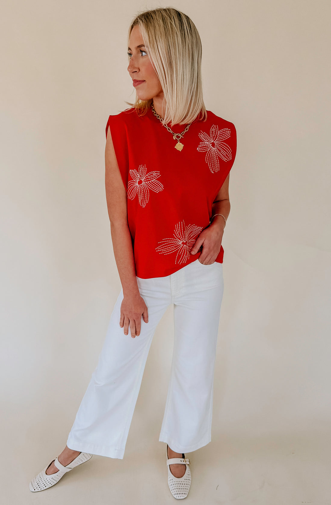 RED-Y FOR IT EMBROIDERED TANK