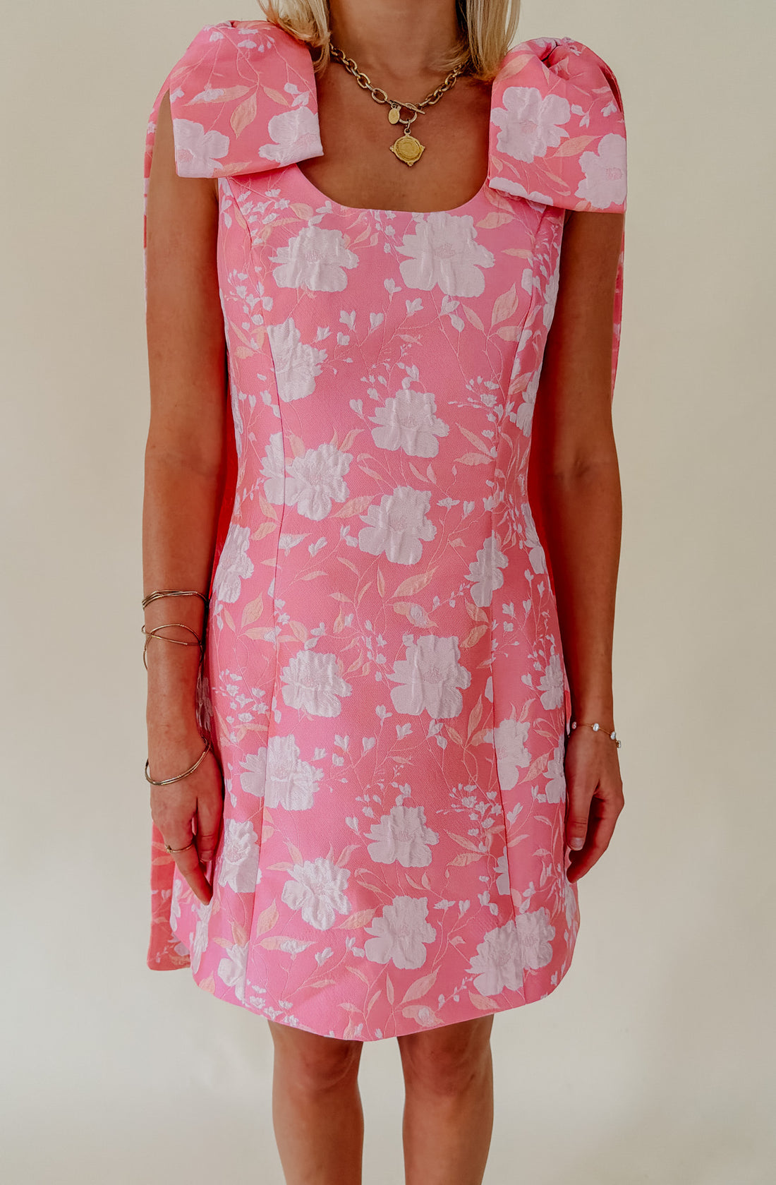 FEELING BUBBLY JACQUARD BOW DETAIL MINI DRESS