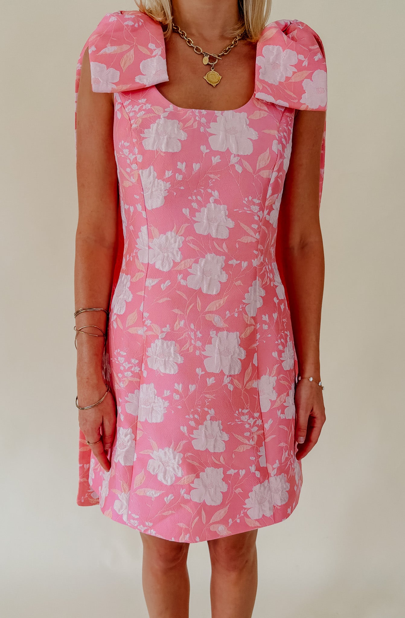 FEELING BUBBLY JACQUARD BOW DETAIL MINI DRESS