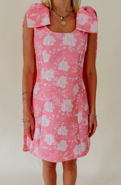 FEELING BUBBLY JACQUARD BOW DETAIL MINI DRESS
