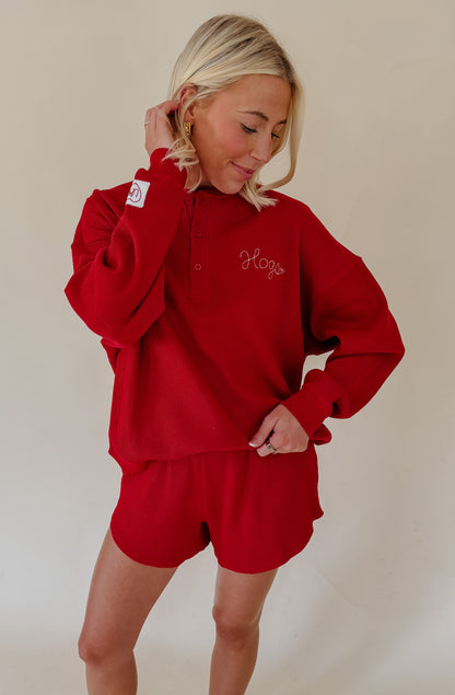 RED SIGNATURE EMBROIDERED LOUNGE SHORT