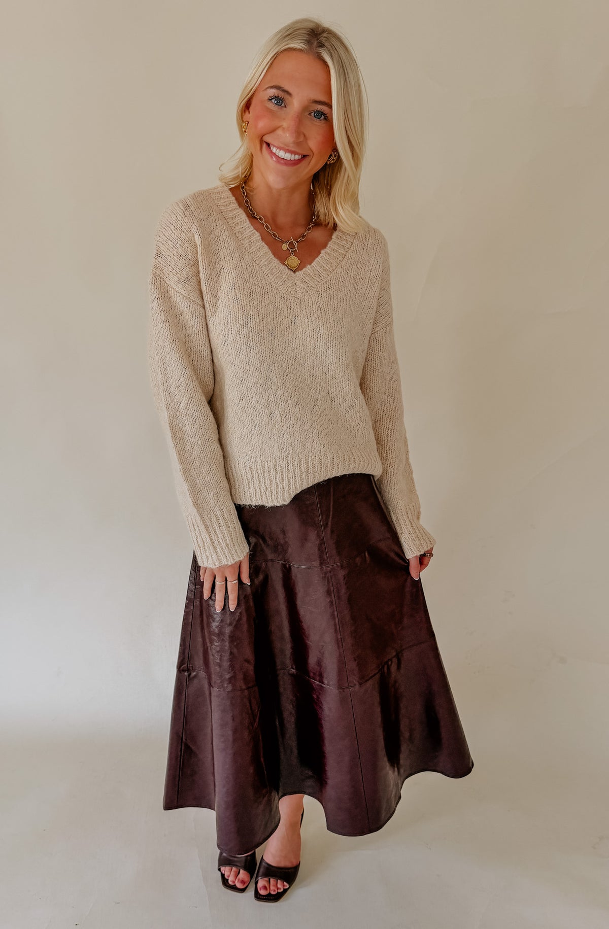 LUCY PARIS VI FAUX LEATHER MIDI SKIRT