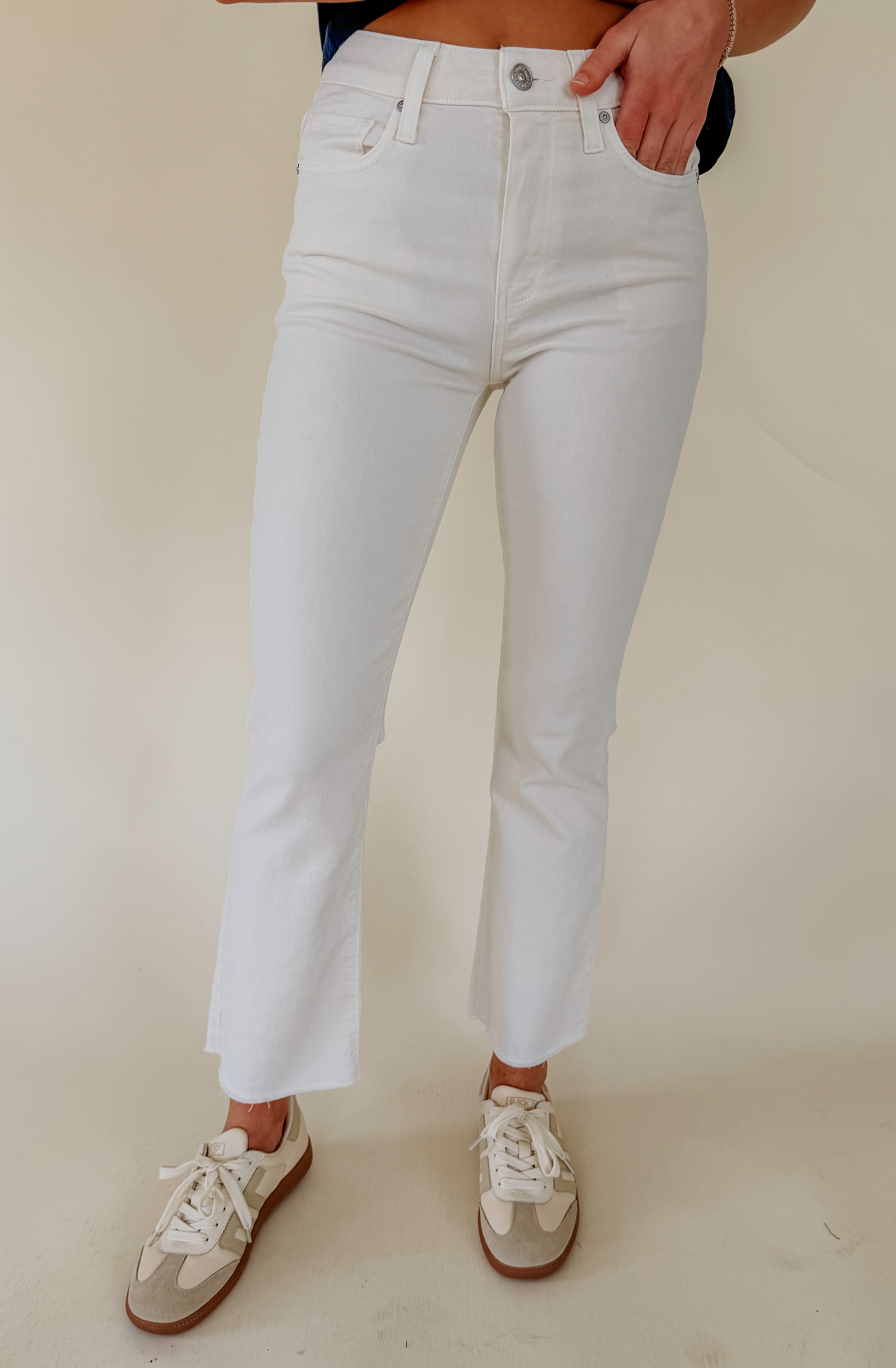 PAIGE MASON CROP BOOT DENIM IN CREAM CLOUD