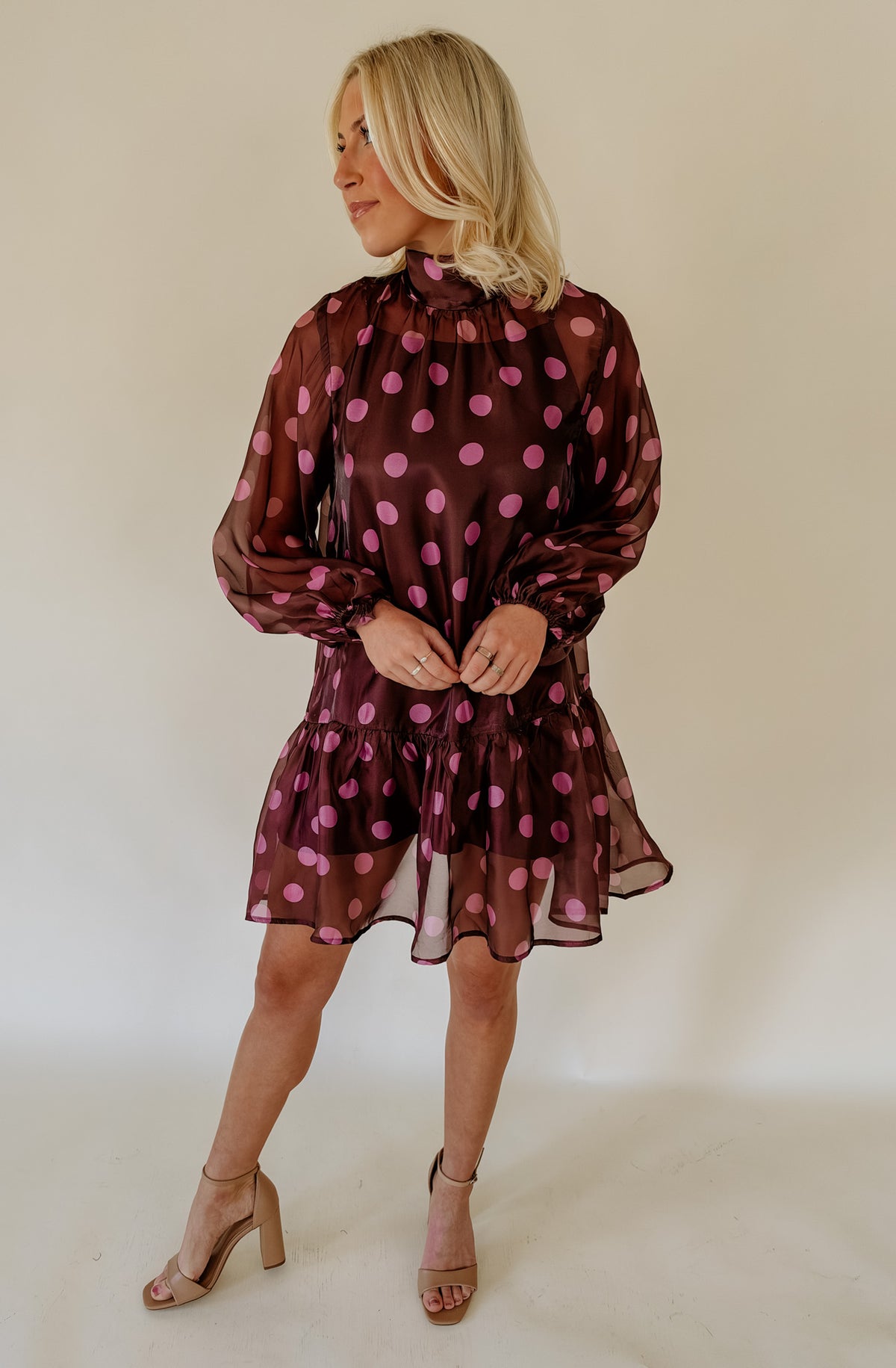 SPOTTED SHEER OVERLAY DRESS