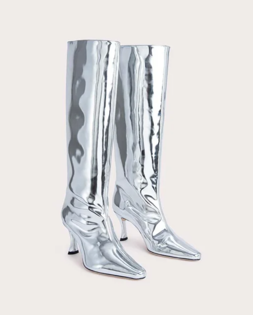SERENA SILVER KNEE HIGH BOOTS - Ships