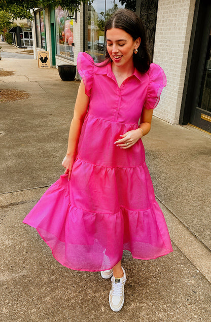SHES GIVING TIERED MIDI DRESS