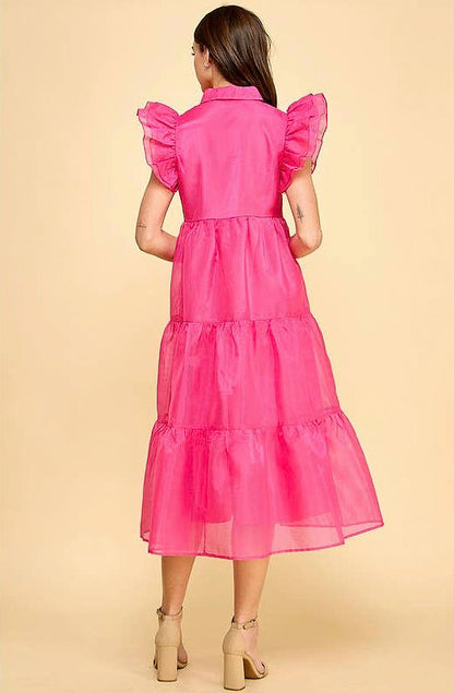 SHES GIVING TIERED MIDI DRESS