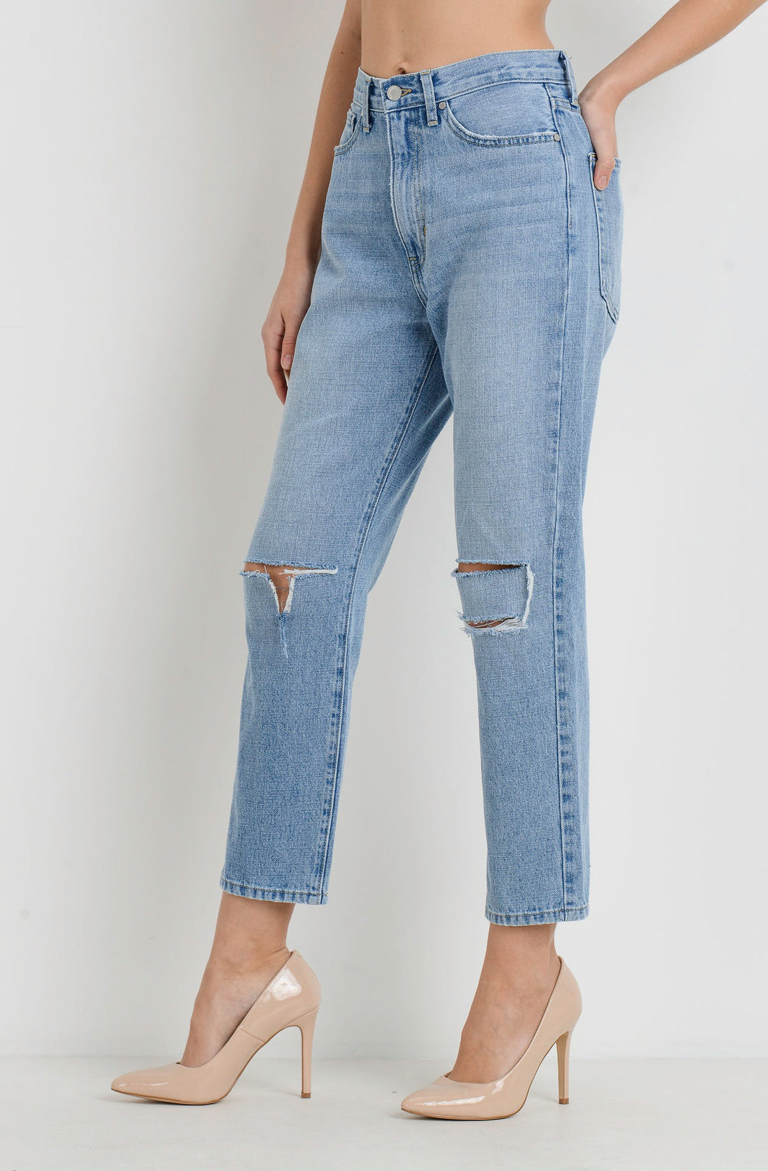 JUST USA HIGH RISE MOM DENIM WITH SLITS