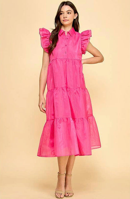 SHES GIVING TIERED MIDI DRESS