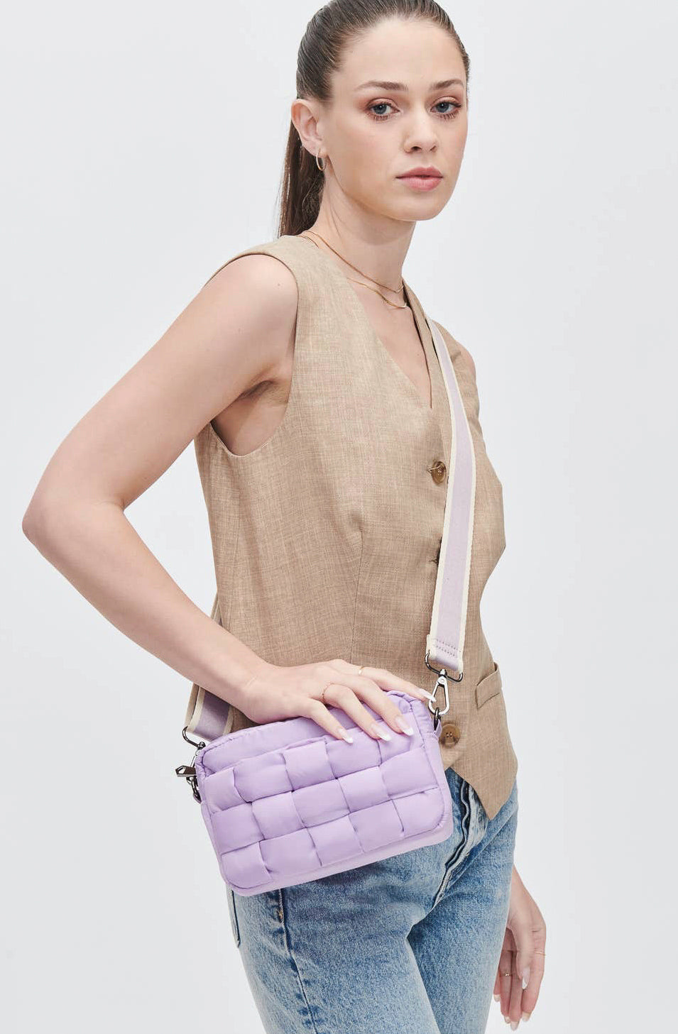 MINI WOVEN CROSSBODY PUFFER BAG