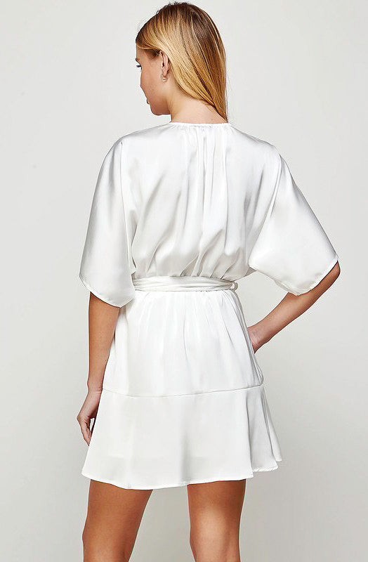 WHITE DOWN THE LINE MINI DRESS