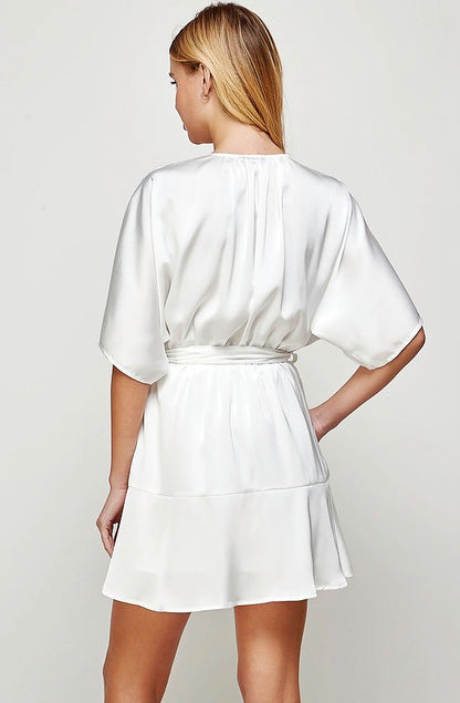 WHITE DOWN THE LINE MINI DRESS