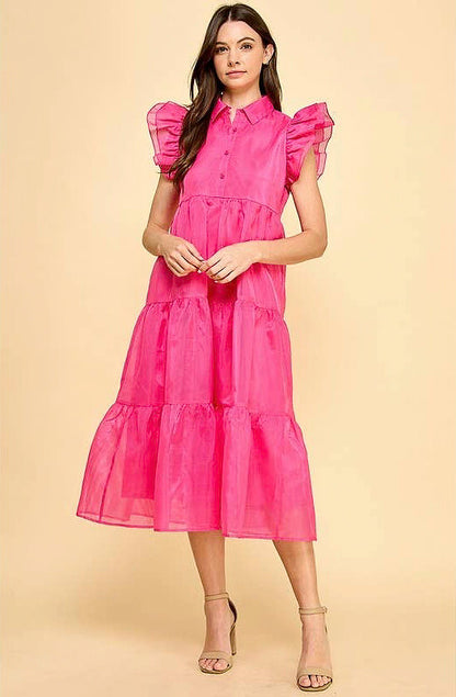 SHES GIVING TIERED MIDI DRESS